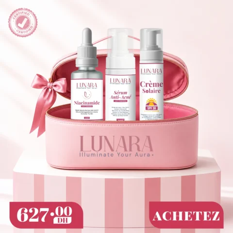 Pack Pureté Lunaire Lunara Soin Visage : sérum anti-acné, niacinamide et crème solaire SPF 30 pour une routine complète à 627 DH.