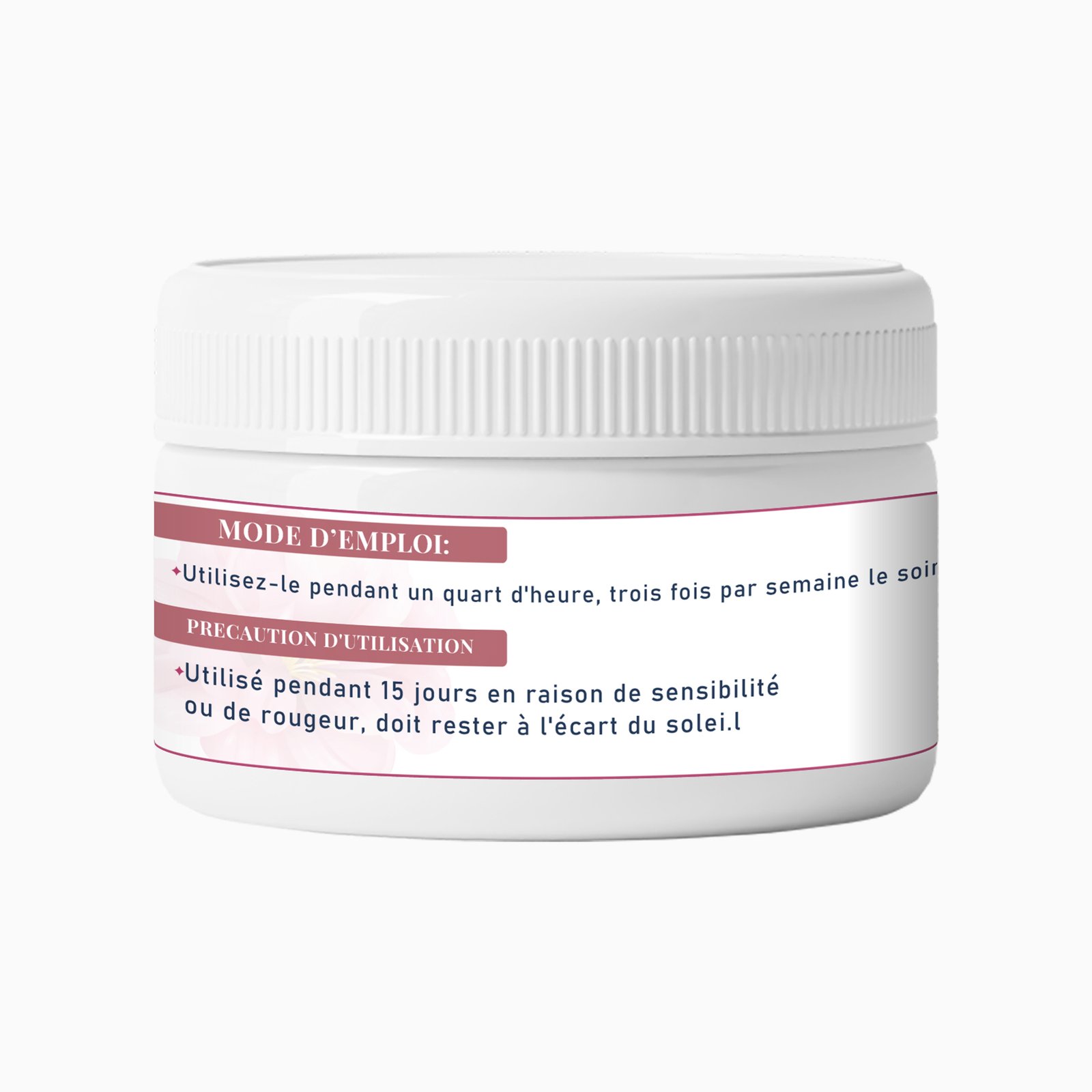 Vue latérale du pot avec les instructions d’utilisation de la Crème Mélasma Lunara.