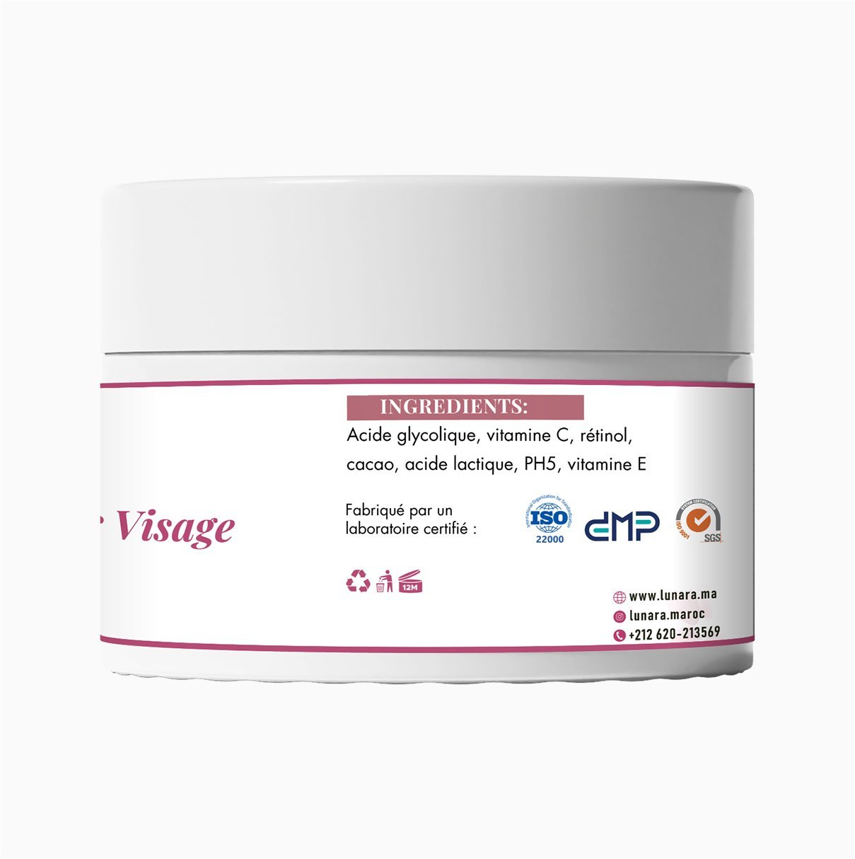 Crème Éclaircissante Visage Lunara 50 g – Acide Glycolique, Rétinol & Vitamine C - Image 2